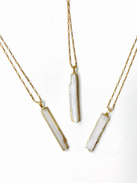 Selenite Stick Crystal Pendant Bar Necklace, 18K Gold