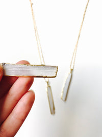 Selenite Stick Crystal Pendant Bar Necklace, 18K Gold