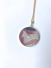 Red Mexican Fire Agate Stone Slice Pendant 24K Gold Necklace
