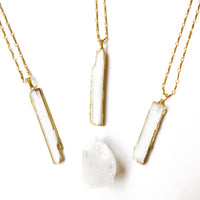 Selenite Stick Crystal Pendant Bar Necklace, 18K Gold
