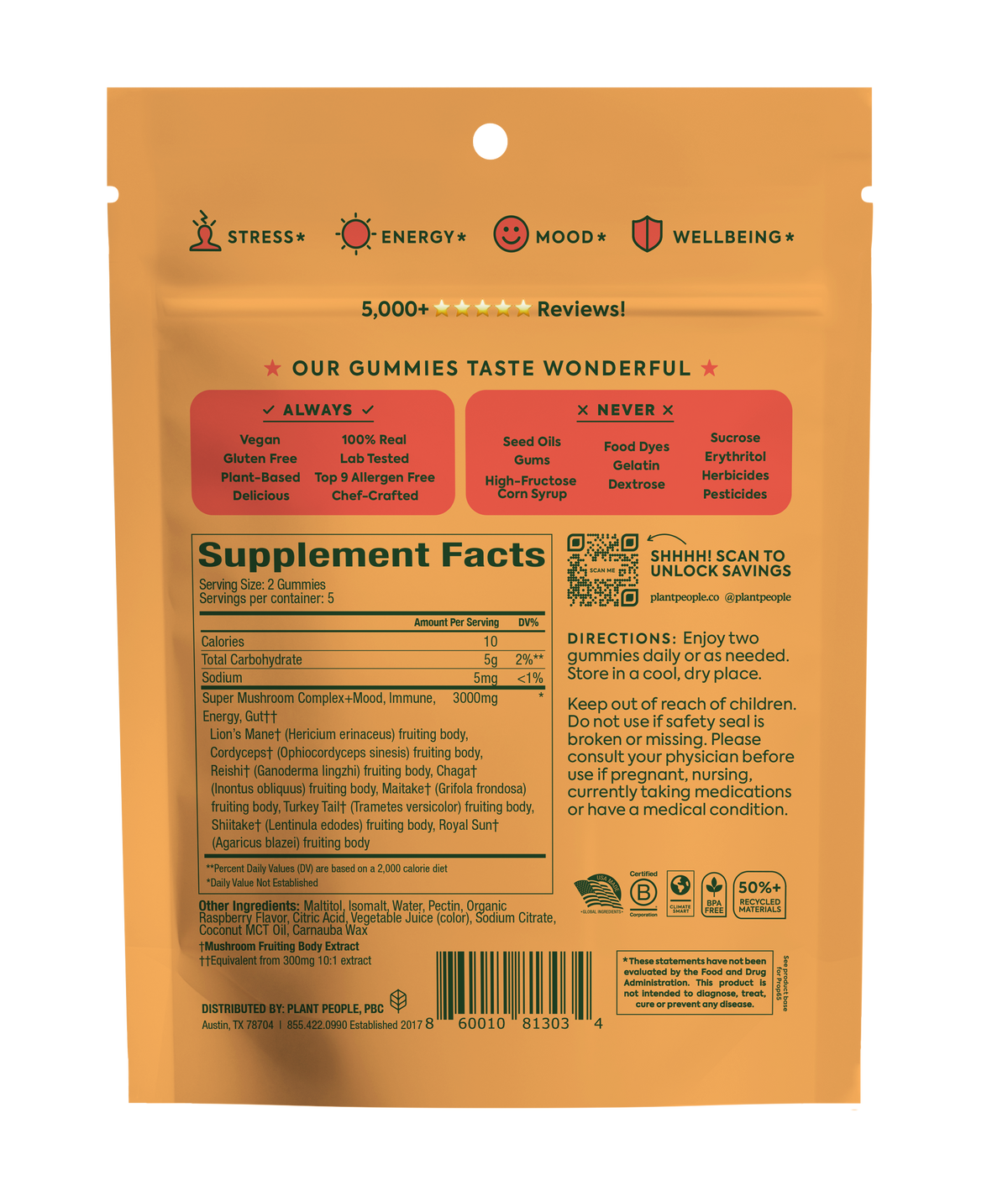 Trial Size: WonderDay Mushroom Gummies Supplement (10 ct)