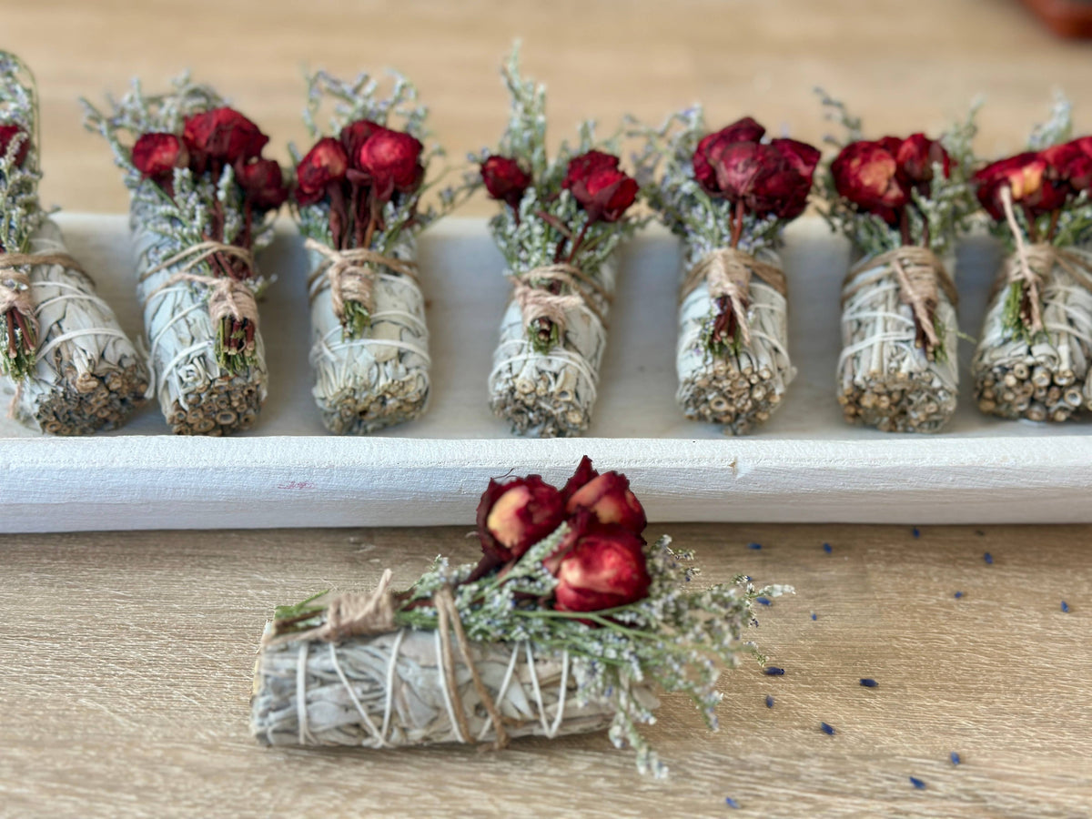 Premium White Sage Sticks with Red Roses