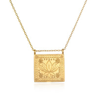 Gold Rectangle Lotus Pendant Necklace