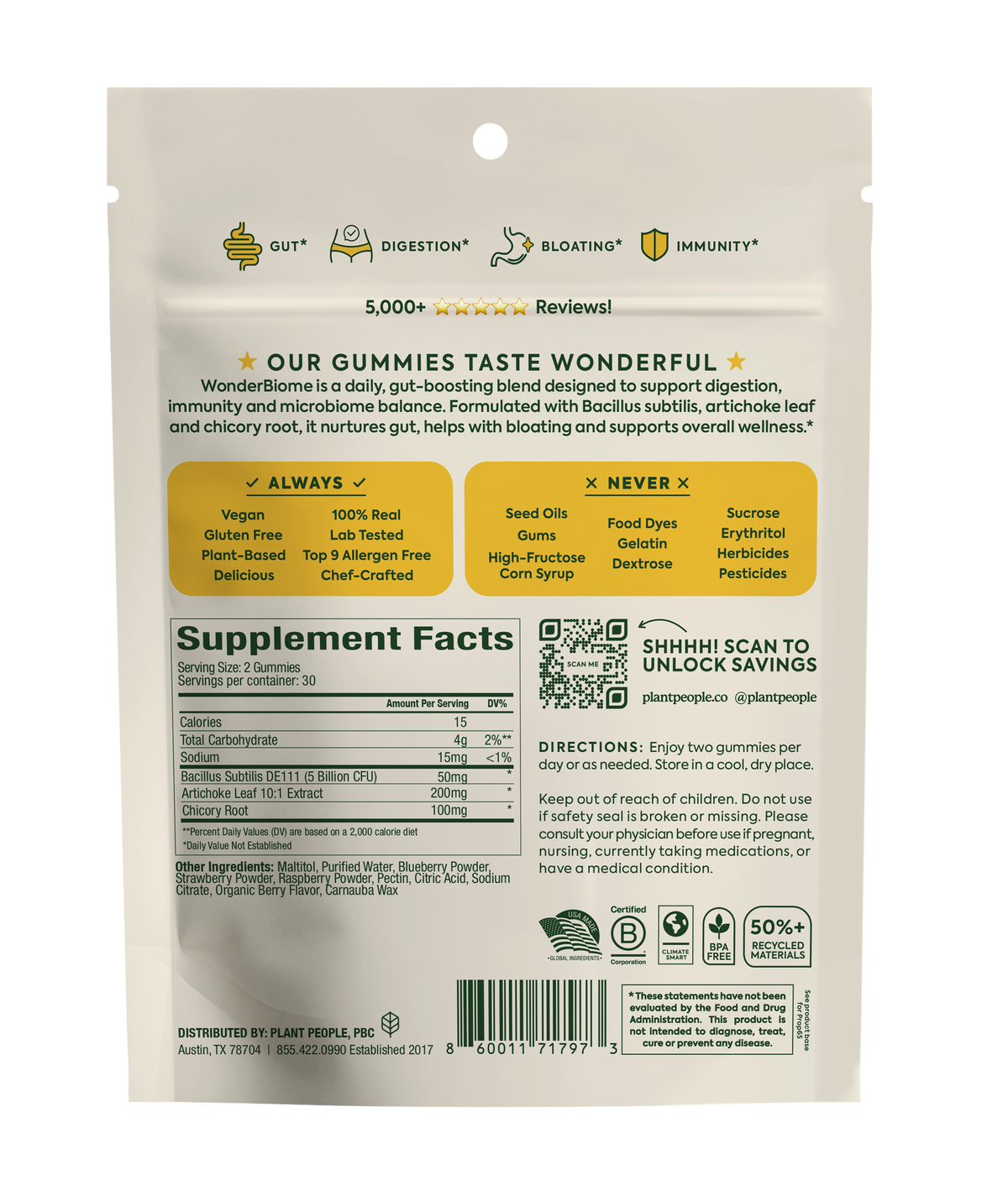 WonderBiome 2-1 Pre and Probiotic Gummies