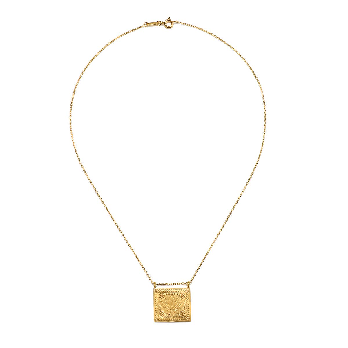 Gold Rectangle Lotus Pendant Necklace