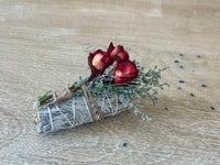 Premium White Sage Sticks with Red Roses