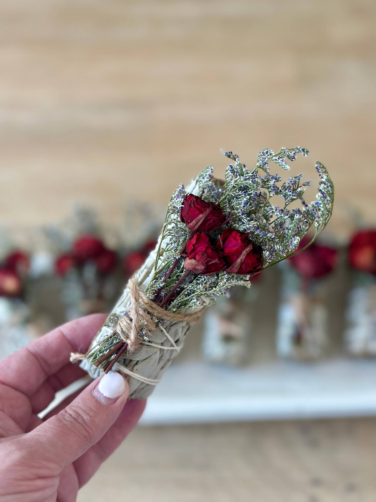 Premium White Sage Sticks with Red Roses