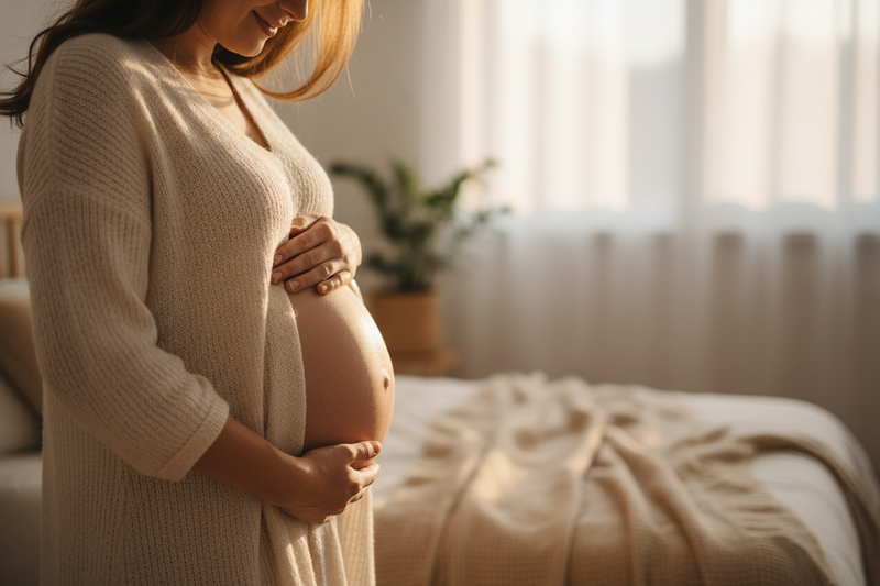 a loving picture of a pregnant woman focused on belly