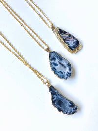 Agate Geode Druzy Slice Necklace, 18K Gold