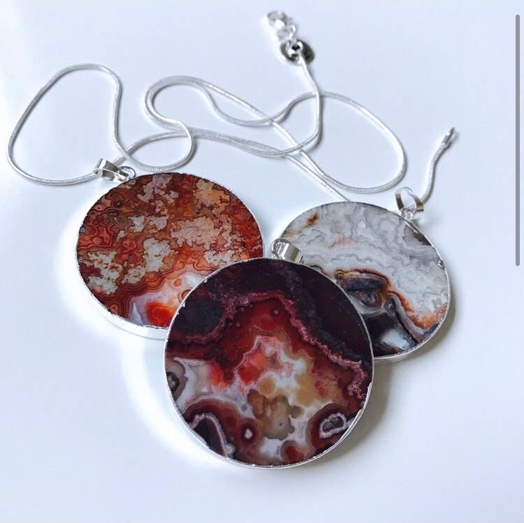 Red Mexican Fire Agate Stone Sterling Silver 925 Necklace